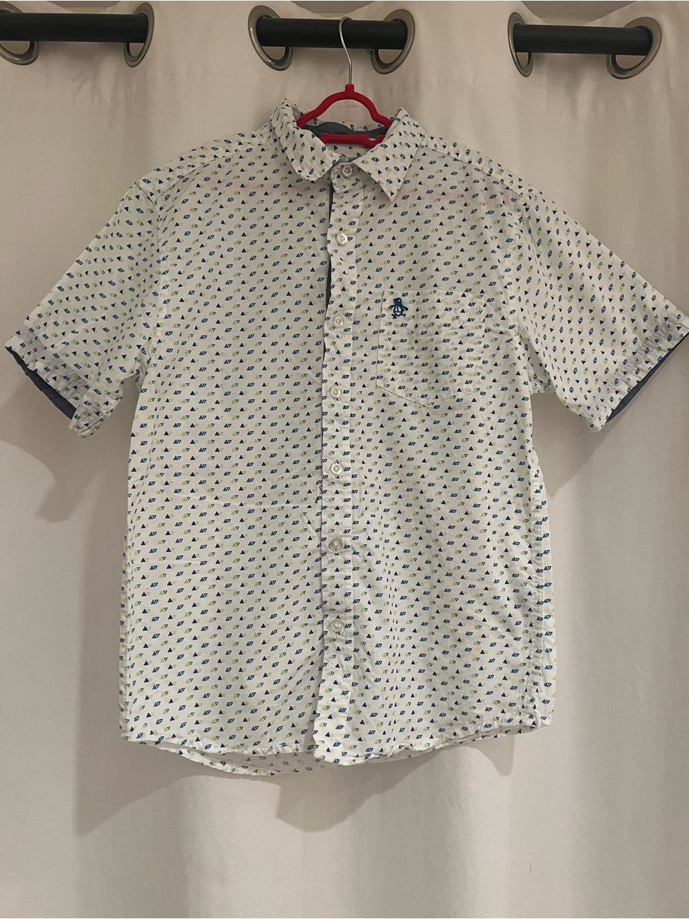 Original Penguin White Short-Sleeve Button-Up with Blue Micro Print